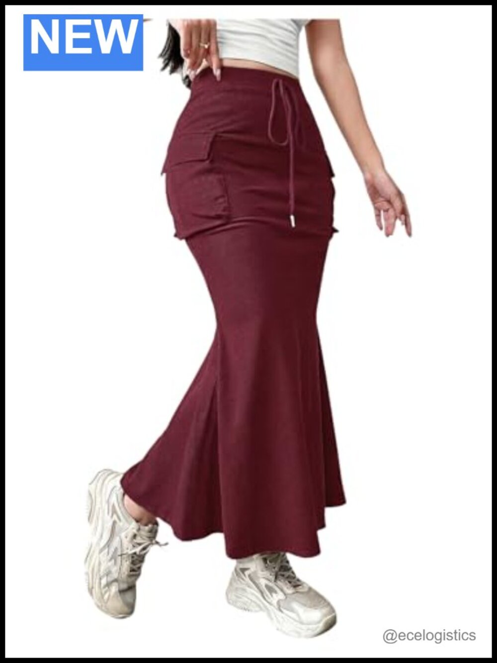 Women's Maxi Bodycon Cargo Skirt with Pockets High Stretch Elastic Waist